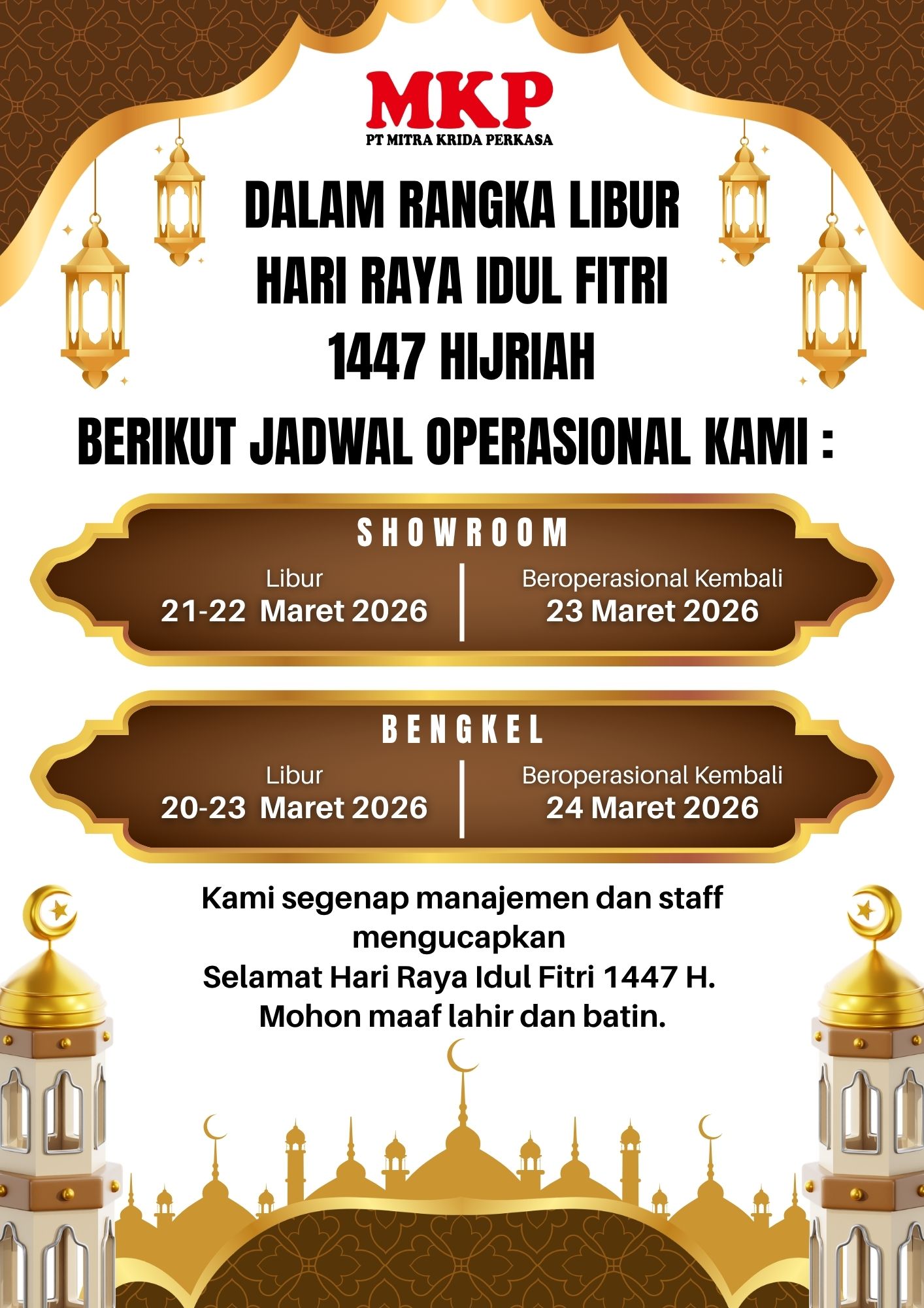 Jadwal Operasional Libur Idul Fitri
